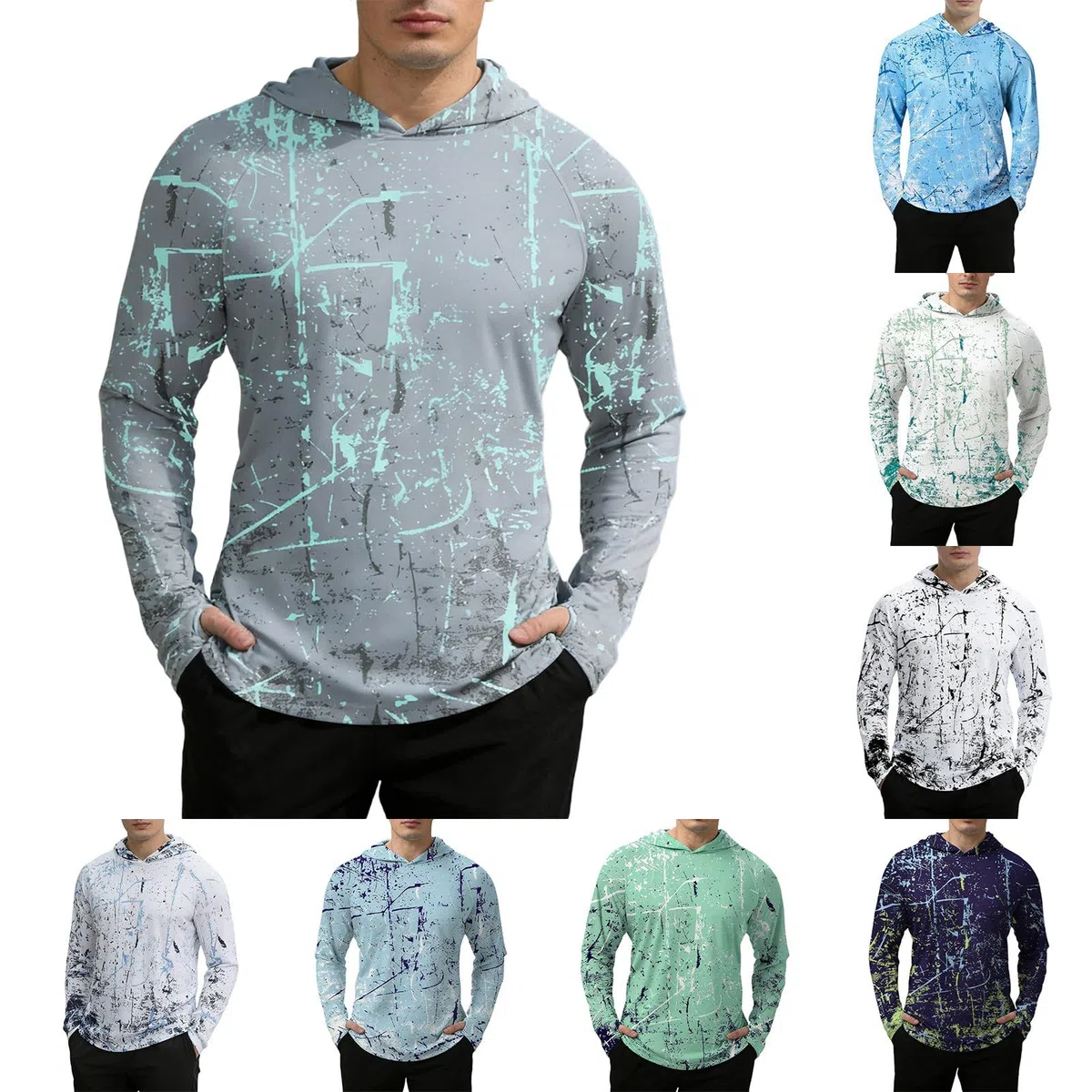 Generisch Felpa con cappuccio a maniche lunghe con protezione solare UPF 50+, da uomo, leggera, per corsa, escursionismo e sport all'aria aperta, materiale traspirante con protezione UV, ideale per le