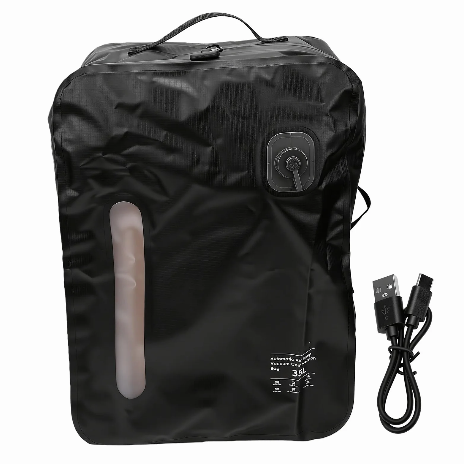 Ejoyous Sacco a Compressione Sottovuoto, Borsa da Viaggio in TPU e Nylon 210D da 35 Litri con Valvola Unidirezionale, Cerniera IP67, Organizer per Bagagli Riutilizzabile per Viaggi, Campeggio, (BLACK)