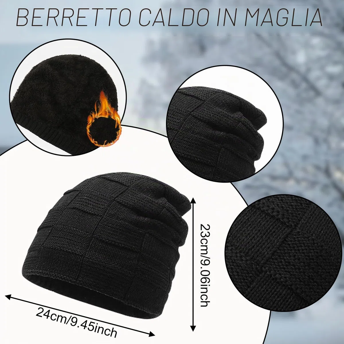Nero Set Sciarpa e Cappello Uomo Donna, Elastico Set Guanti Cappello e Sciarpa, Inverno Berretto + Moda Scaldacollo + Guanti per Touchscreen, Classico Set di Guanti per Cappello