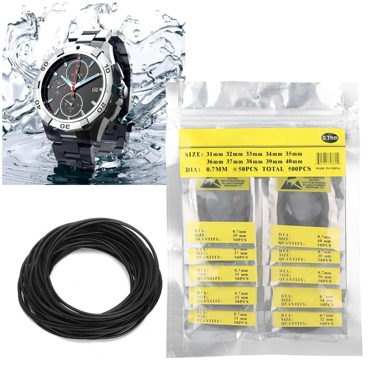 Ejoyous Guarnizione di Tenuta per Orologi O Ring, Materiale in Gomma, O-ring da 500 Pezzi per la Riparazione di Orologi con Resistenza all'acqua e Uso Versatile