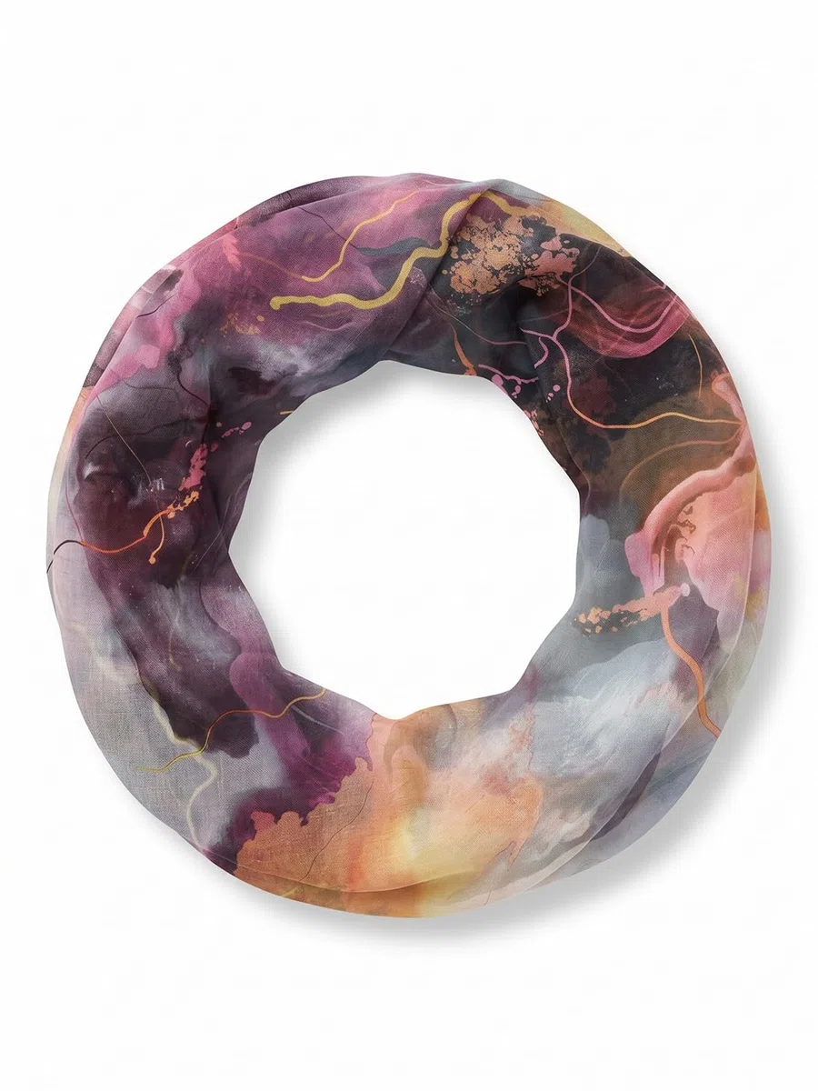 styleBREAKER sciarpa ad anello da donna Aquarell Glow con accenti metallici | sciarpa leggera, morbida, fluida e traspirante per la primavera e l'estate