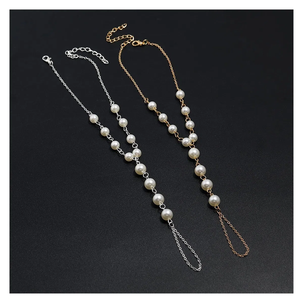 Cavigliere Calzature da Spiaggia Semplici Fatte a Mano Imitazione Punta di Perla Cavigliere Regolabili Cavigliere da Donna Cavigliere da Donna (Color : Silver)