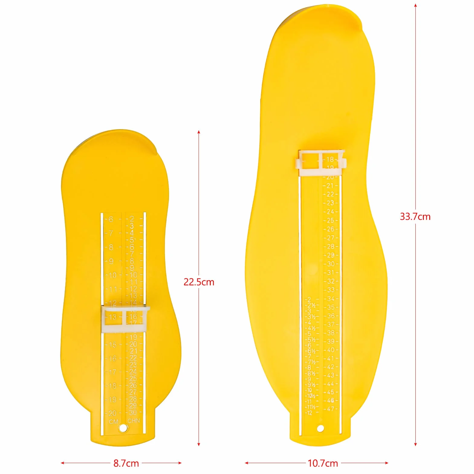 Winfred Misuratore del Piede, Leggero Scarpa Piedi Misuratore Dispositivo di Misurazione Del Piede Righello, Misuratore Piede per Scarpe, 2 Pezzi per Adulti e Bambini (giallo)