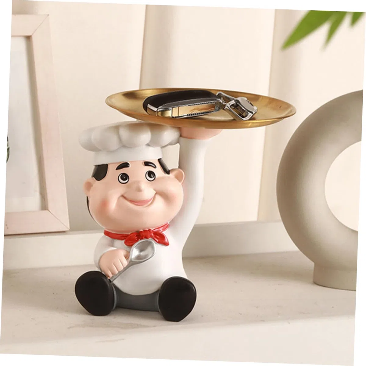 OUNONA Portaoggetti a Forma di Chef in Resina Bianca per Cucina, Decorazione per Casa, Utenza per Borse e Trucchi