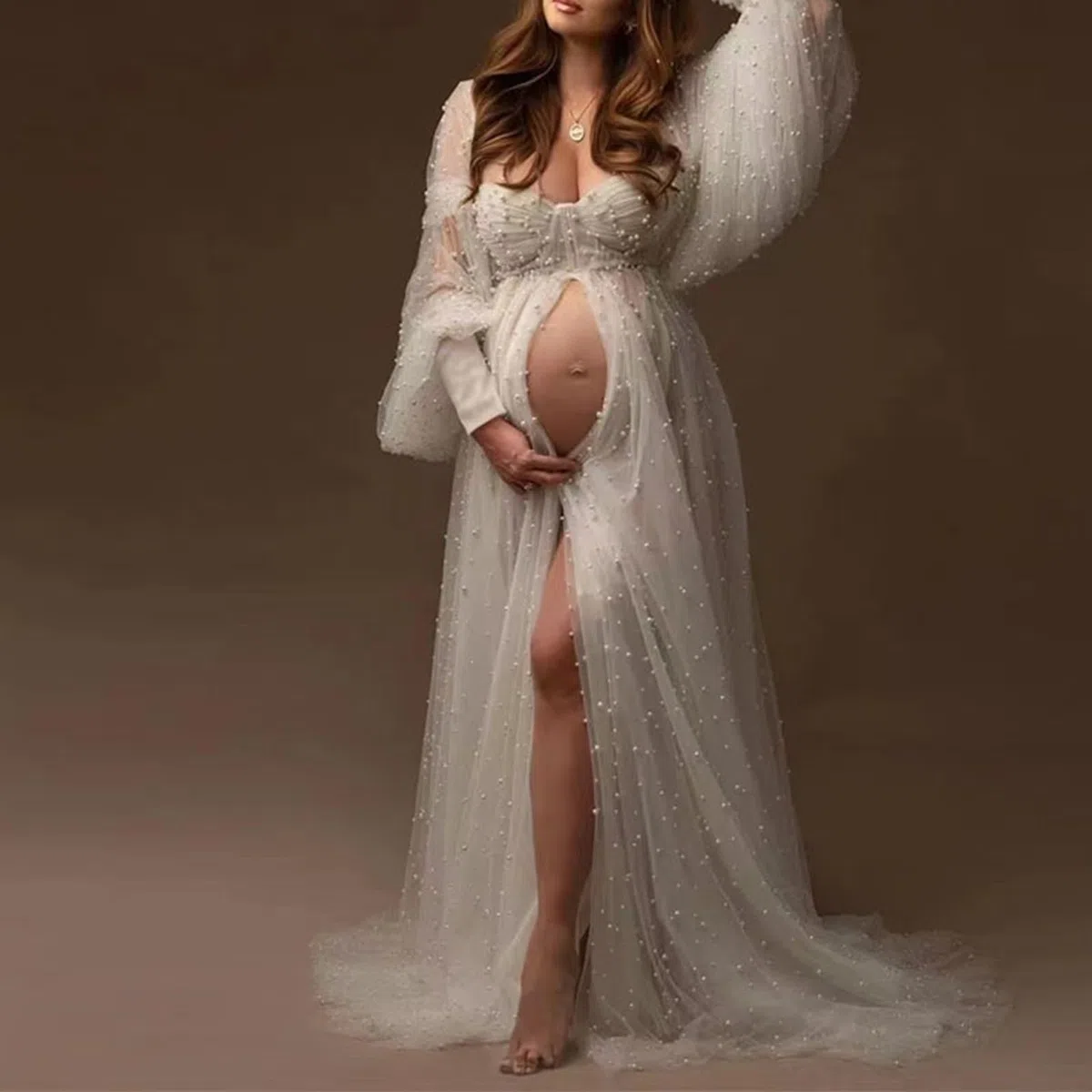 Abito premaman perfetto per ritratti prenatali, con elegante caduta e morbido abito premaman elasticizzato