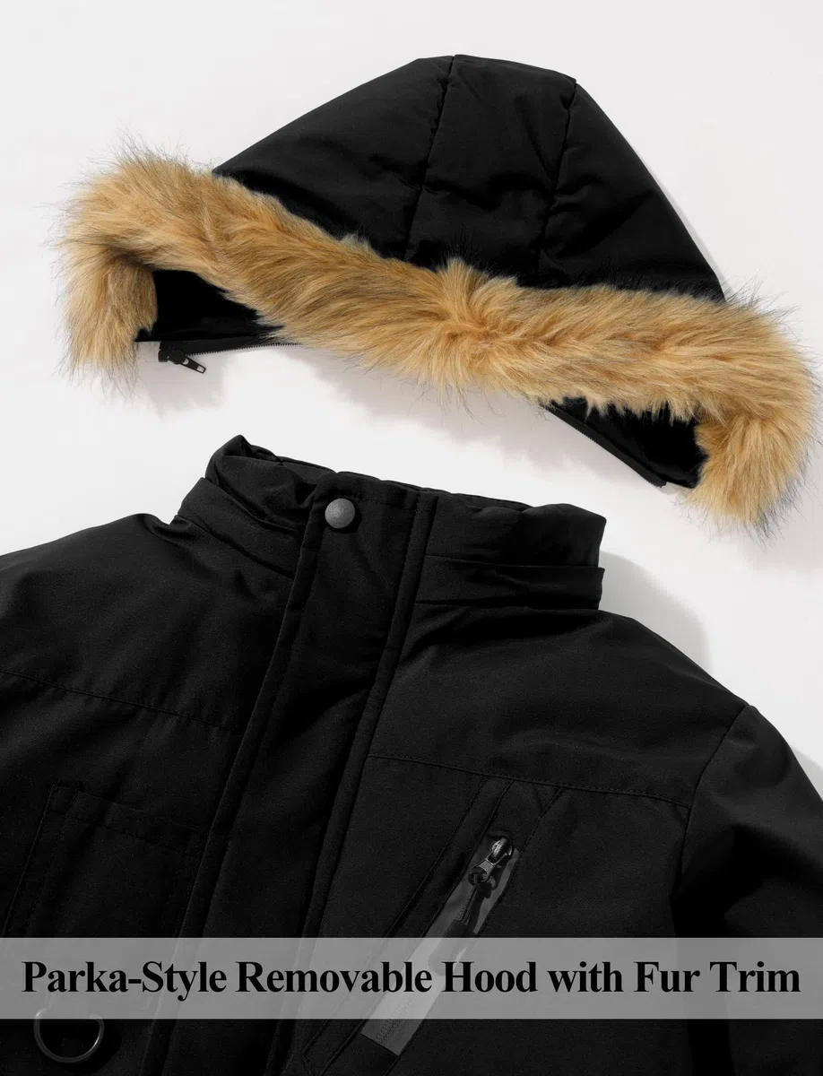 SEAUR Parka in tinta unita per bambini, con cappuccio, cappotto invernale comodo, spesso, antivento, abbigliamento per ragazzi, caldo, casual, 5-14 anni