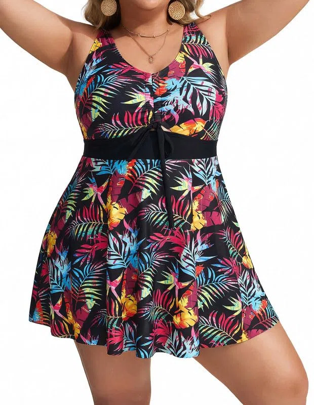 Hanna Nikole Tankini Set da Donna Taglie Grandi con Stampa Floreale Costume da Bagno Due Pezzi Snellente con Boxer con Coulisse Regolabile sul Petto E Spalline