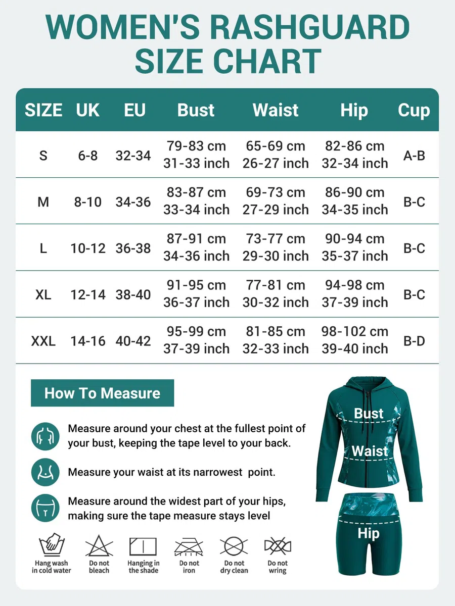 Owntop Costume da bagno da donna a maniche lunghe, protezione UV, con reggiseno integrato, set di 4 pezzi con protezione dai raggi UV per nuoto, surf e vacanze al mare