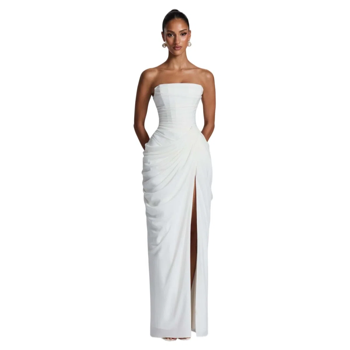 Vestito Elegante Abito da Festa Senza Cinturine Donna - Split Maniche Piegato in Vita per La Primavera, Sera E Gli Eventi Speciali-Yellow-s