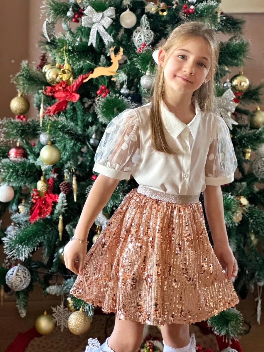 Rolanko Gonna con paillettes elastica in vita glitterata con fodera scintillante gonne scintillanti per bambini da ballo per bambini 5-12 anni