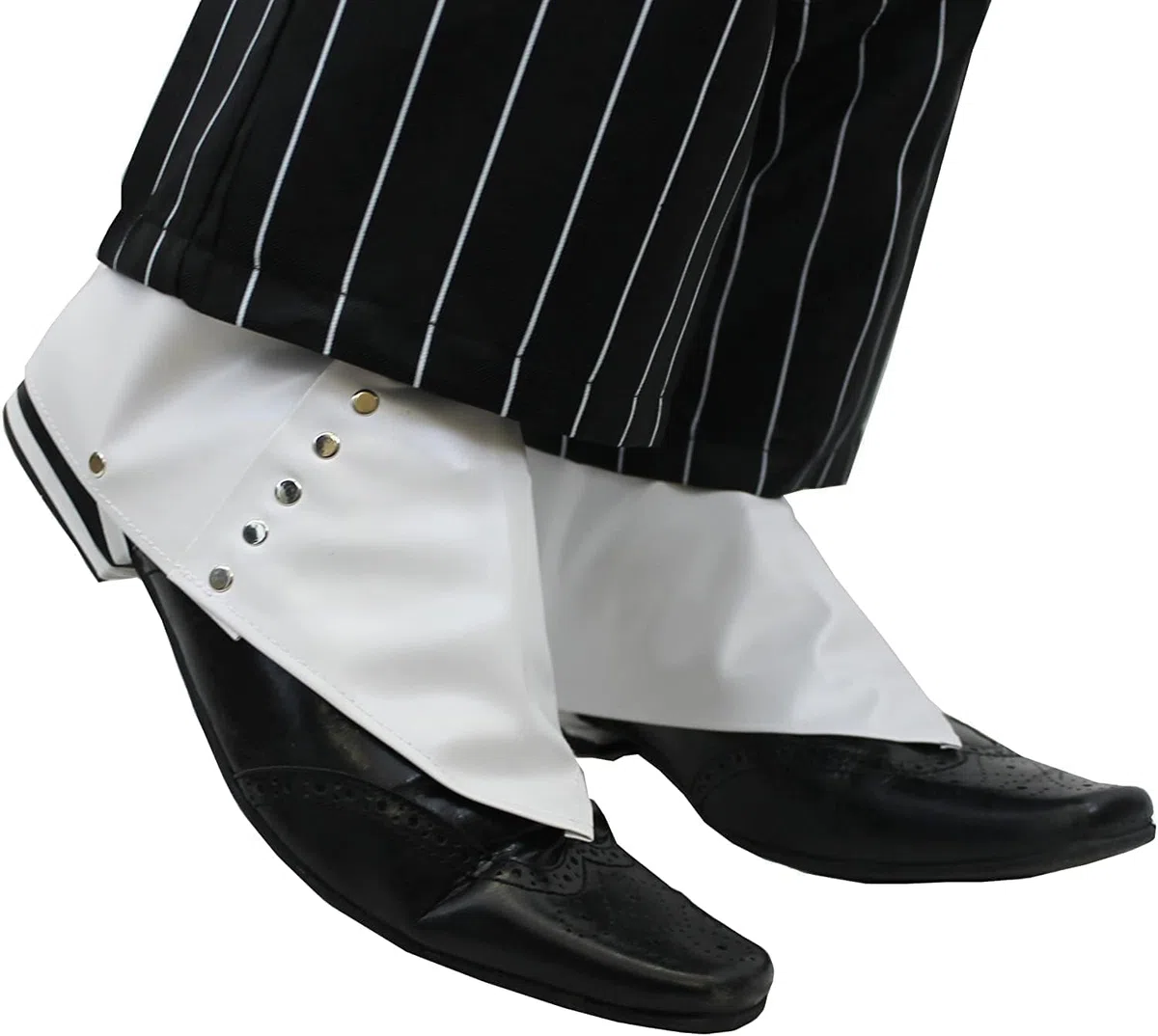 White Gangster Spats – Confezione da 12 copriscarpe bianchi con bottoni in metallo – accessorio per travestimento da mafia mafiosa