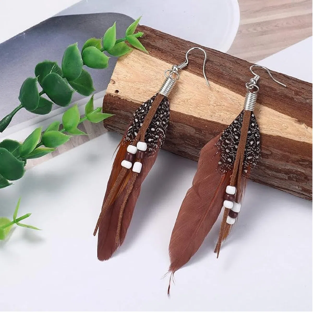 Set di 4 Accessori Hippie Boho, Fascia per Capelli A Piume, Abbigliamento Anni '70 da Donna, Vintage Boho Hippie con Fascia per Capelli E Collana B