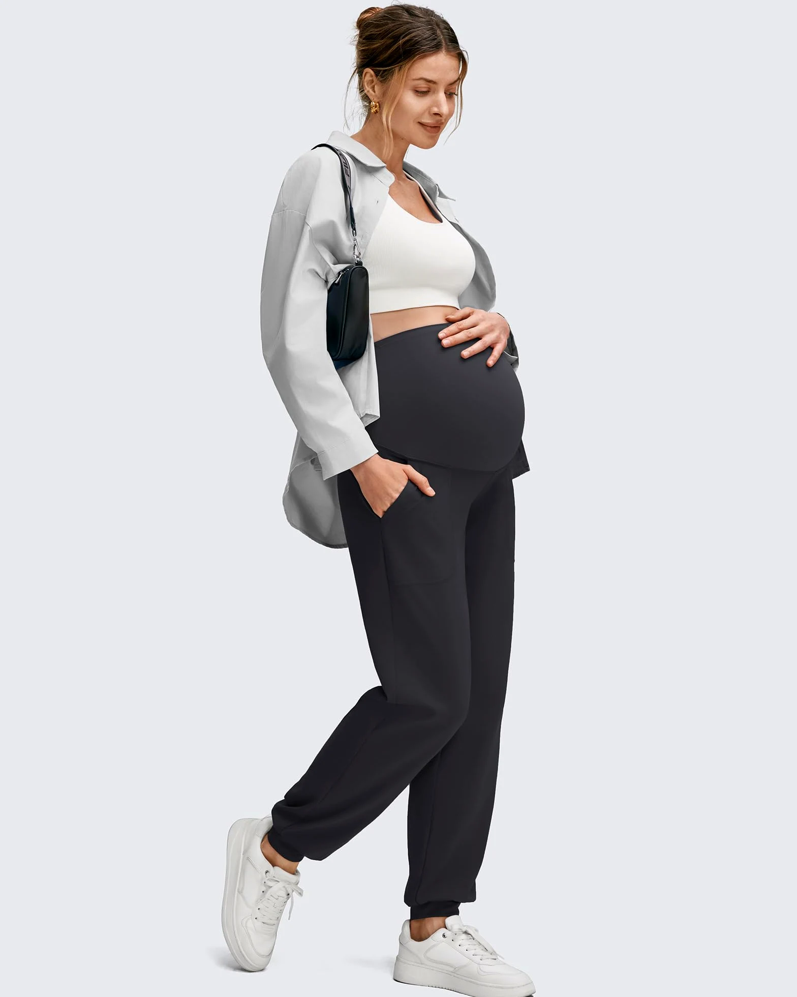 G4Free EverGoing - Pantaloni premaman elasticizzati per allenamento, da indossare sopra la pancia, con tasche