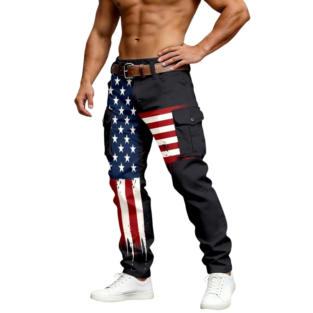 Pantaloni sportivi da uomo con bandiera americana, pantaloni lunghi con tasche, pantaloni sportivi estivi, tasche laterali, pantaloni per il tempo libero, palestra, allenamento