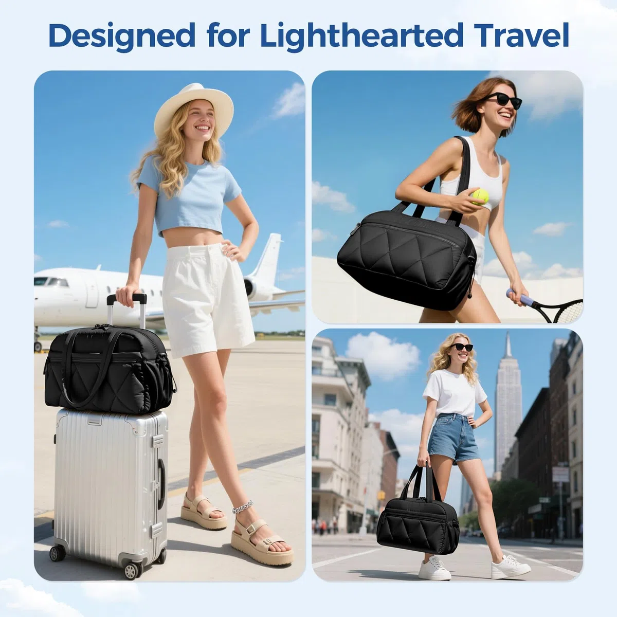 Borsone da Viaggio Puffer per Donna Uomo, Borsa Palestra con Scomparto Scarpe e Borsa Bagnata in PVC, Borsoni Bagaglio a Mano, Borse Tracolla Leggero per Ospedale Weekend Sportiva, Nero