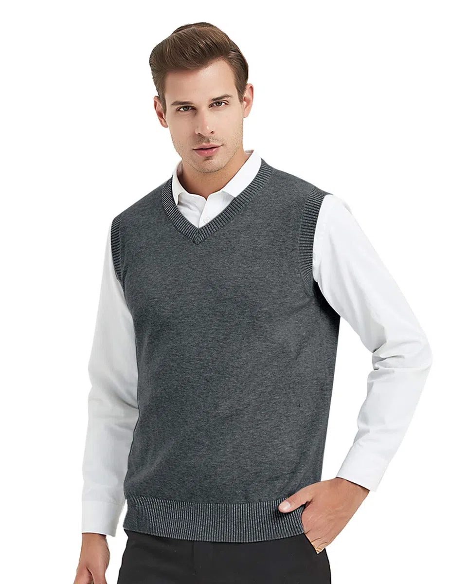 TopTie Gilet da Uomo in Tinta Unita Tinta Unita da Uomo d'Affari, Pullover Casual in Cotone Aderente