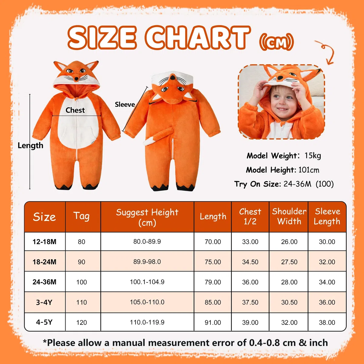 LOLANTA Costume Animale Unisex per Bambini, Tutina in Flanella Morbida con Cappuccio, Vestiti Animale Carnevale Bambino, 1-5 Anni