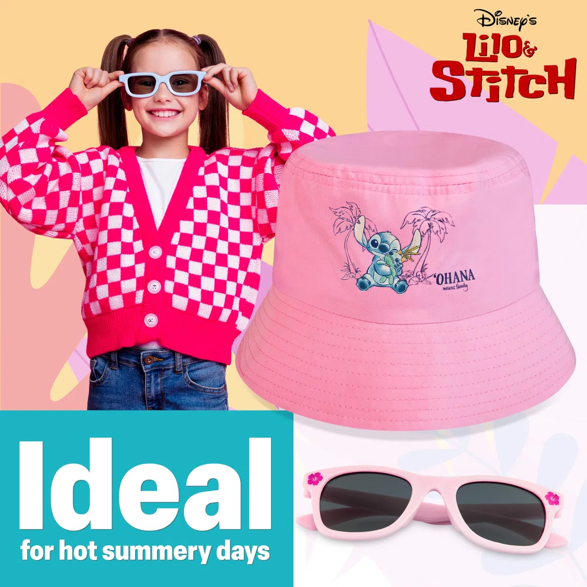 Disney Stitch Cappello da Pescatore Morbido e UV400 Occhiali da Sole Bambina Set