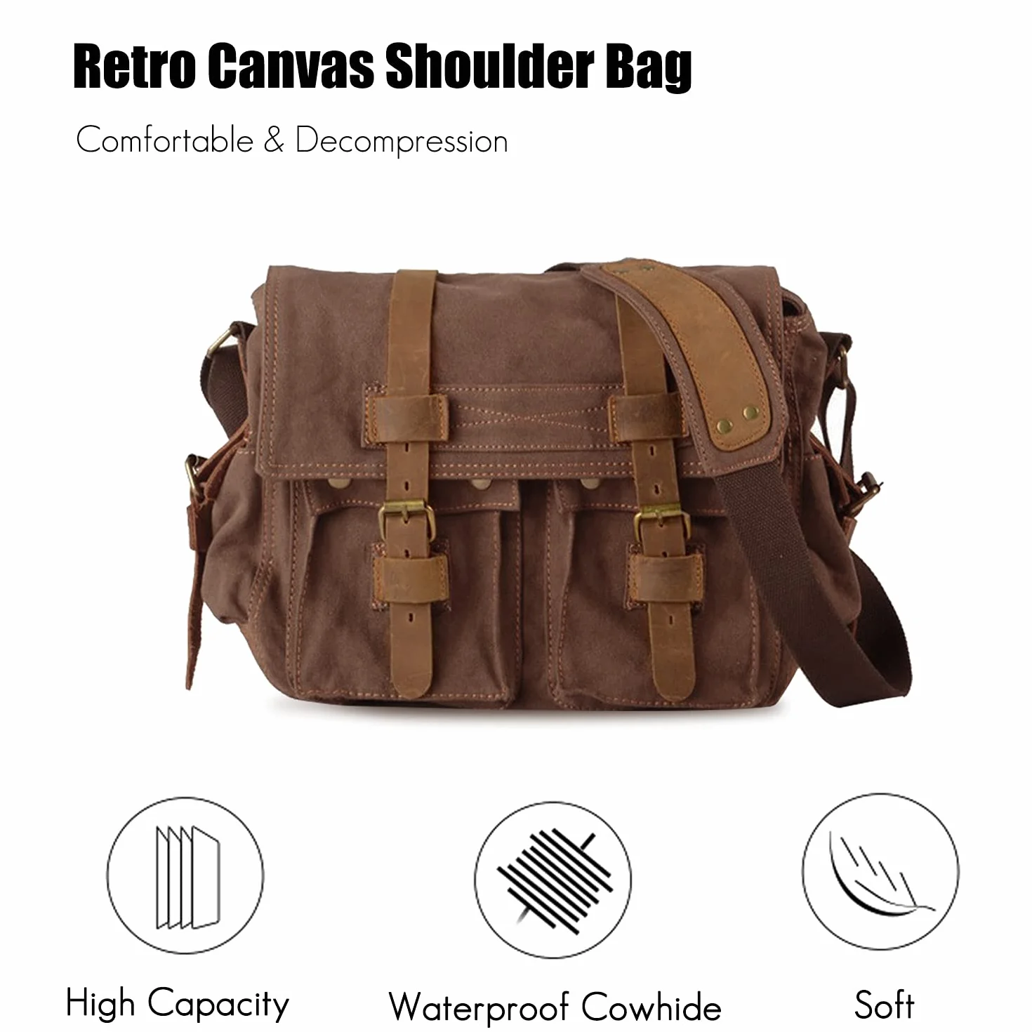 FANDARE Borsa messenger unisex in tela, borsa a tracolla per viaggi all'aperto, viaggi, pendolari, lavoro, borsa a tracolla per computer portatile da 14 pollici, per uomo/donna