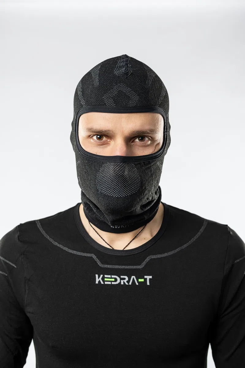 KEDRA-T Sottocasco Midweight - Passamontagna Made in Italy Unica Cucitura Piatta (Nero-Grigio)