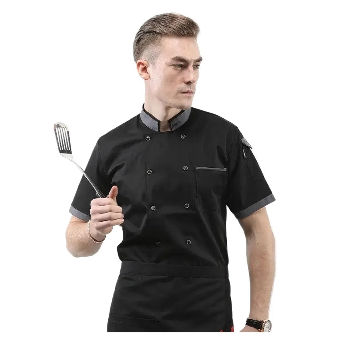 Giacca da Cuoco Bianca da Uomo, Giacca da Cuoco per Ristorante, panetteria, Servizio di ristorazione, Manica Corta, Traspirante, Doppio Petto, Uniforme da Cuoco