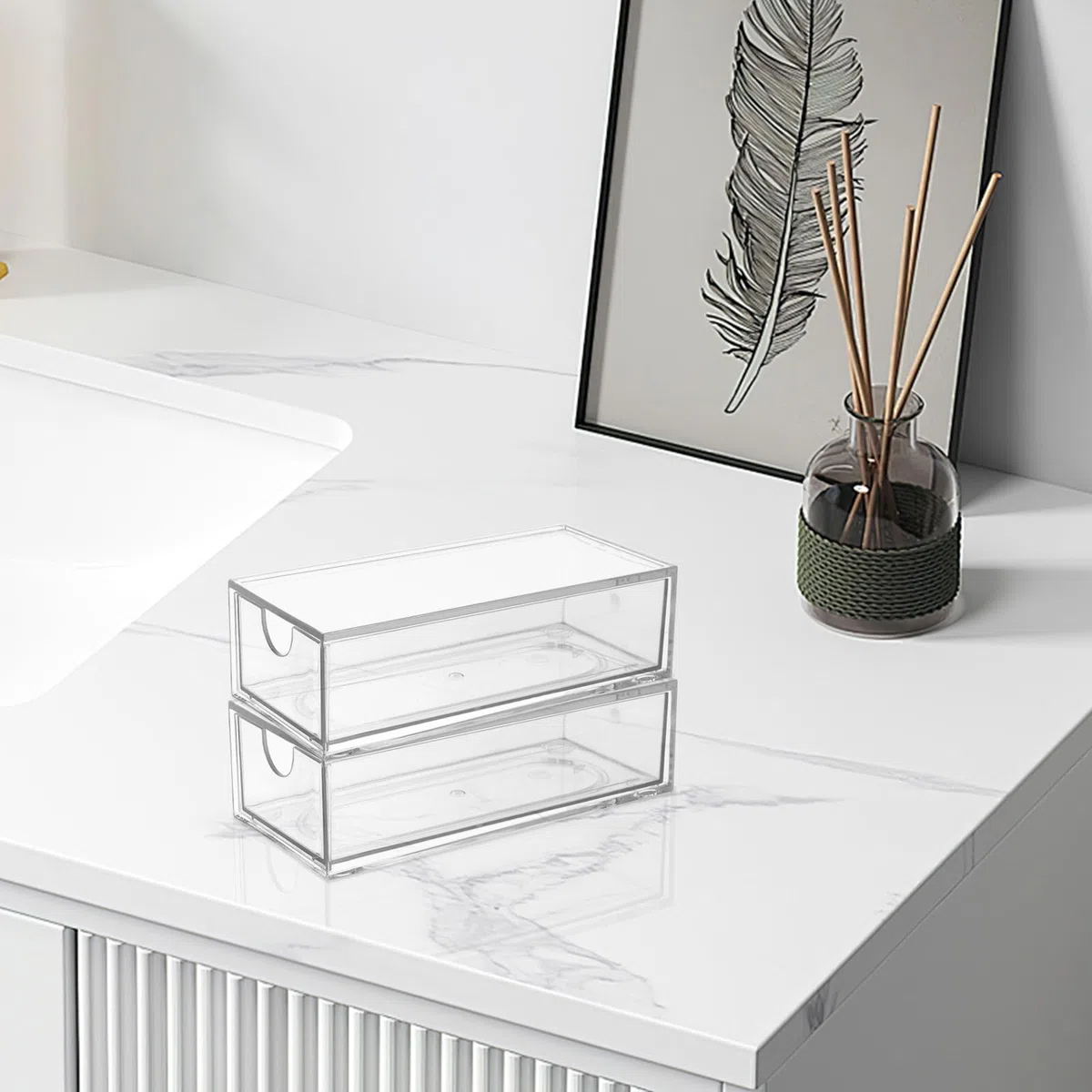 Organizer Resistente e Facile da Identificare per Accessori Chioma 4 Pezzi in Plastica Trasparente Cassetti Grandi per Armadio e Scrivania