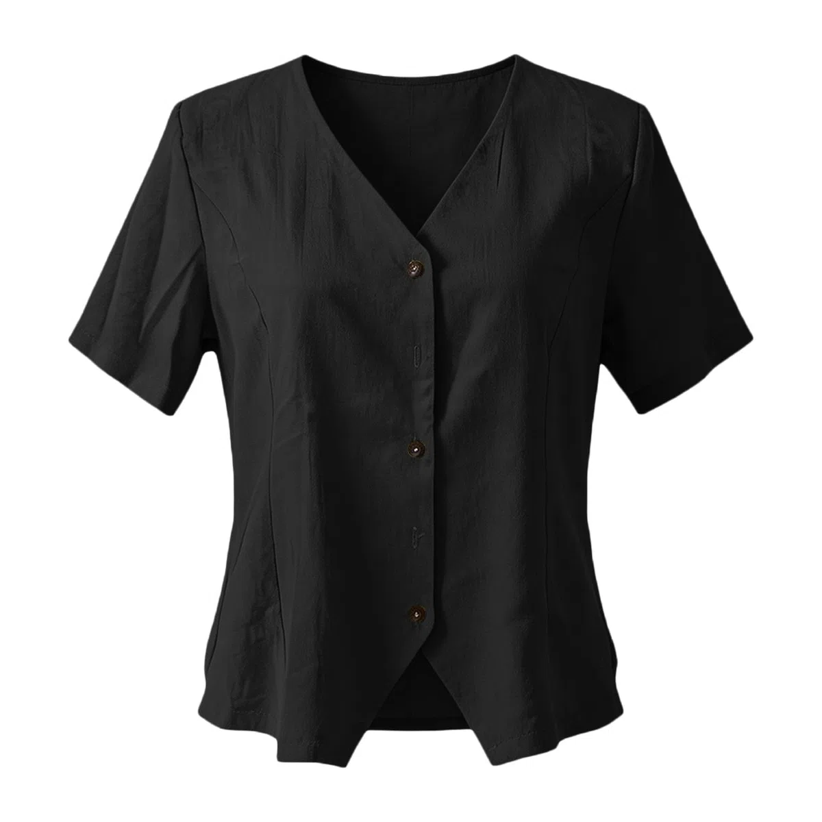 Generico Gilet da Donna Elegante in Lino Cotone - Blusa di per Vacanze al Mare da Donna, Scollatura a V, Maniche Corte, con Bottoni, Camicia Casual Estiva per Ufficio E Vacanza Occasioni Formali