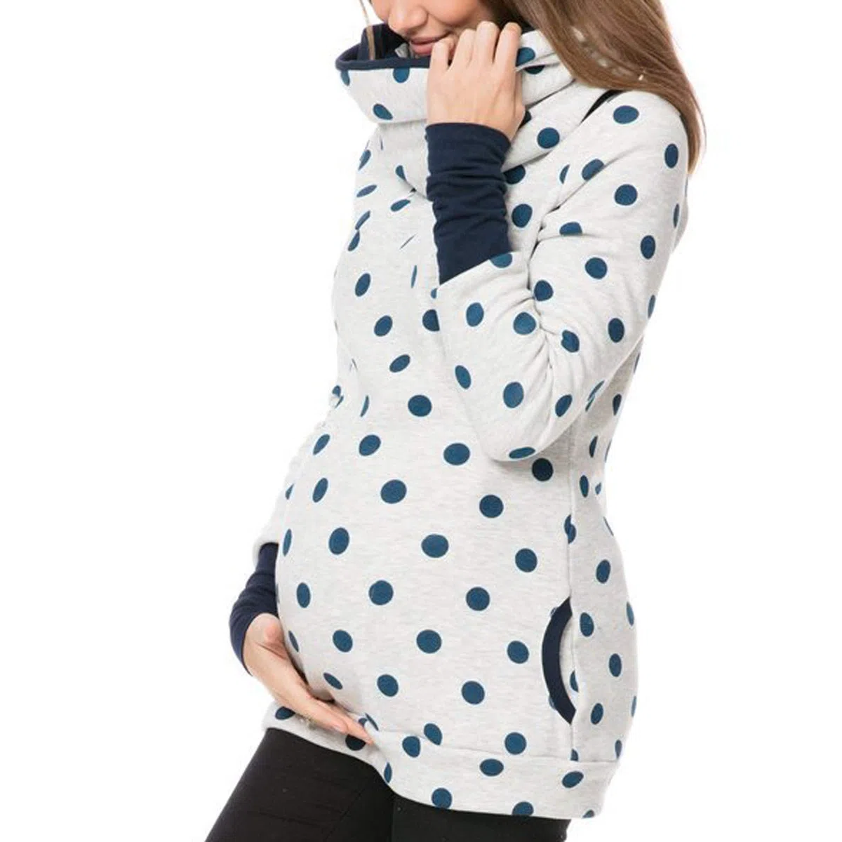 Maglione da donna per allattamento al seno, con cappuccio per maternità, set top