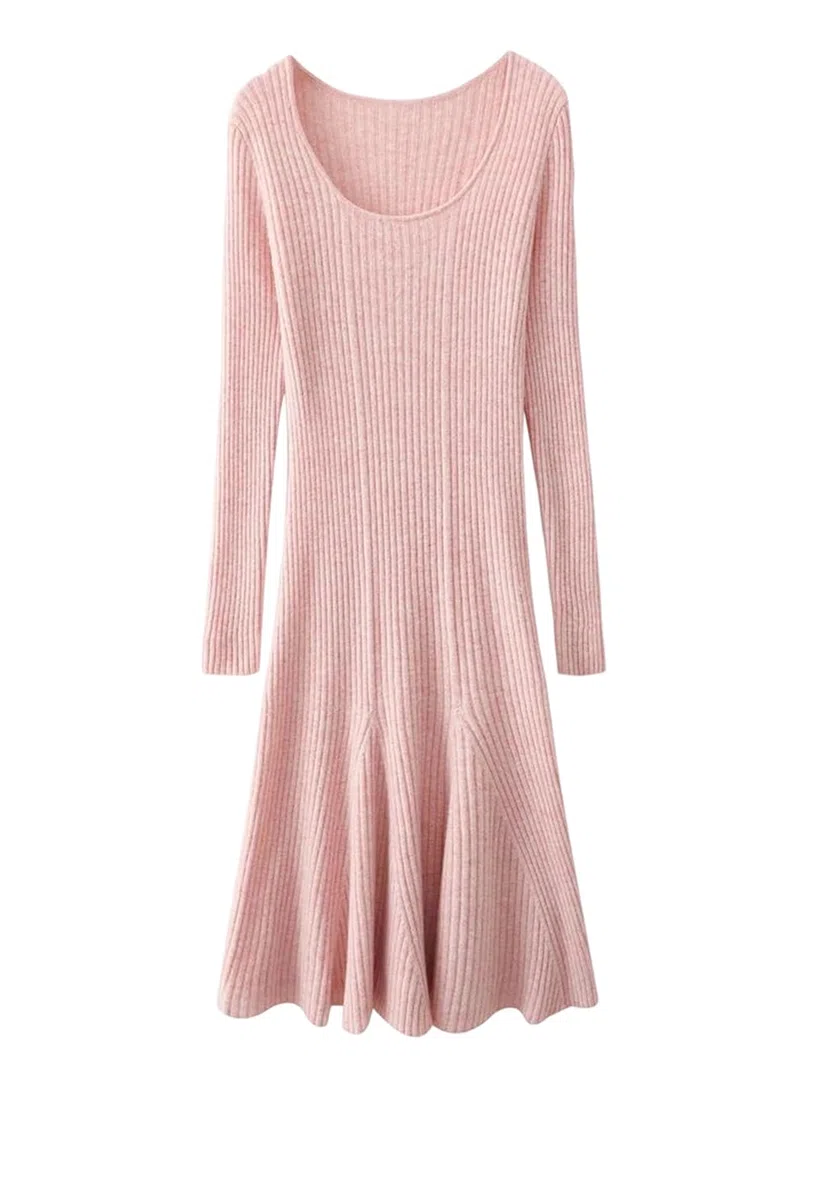 SAeWare Abito da donna in maglia di lana tinta unita con scollo a U gonna a coda di pesce abiti casual a righe autunno inverno, Pnnrk-XL