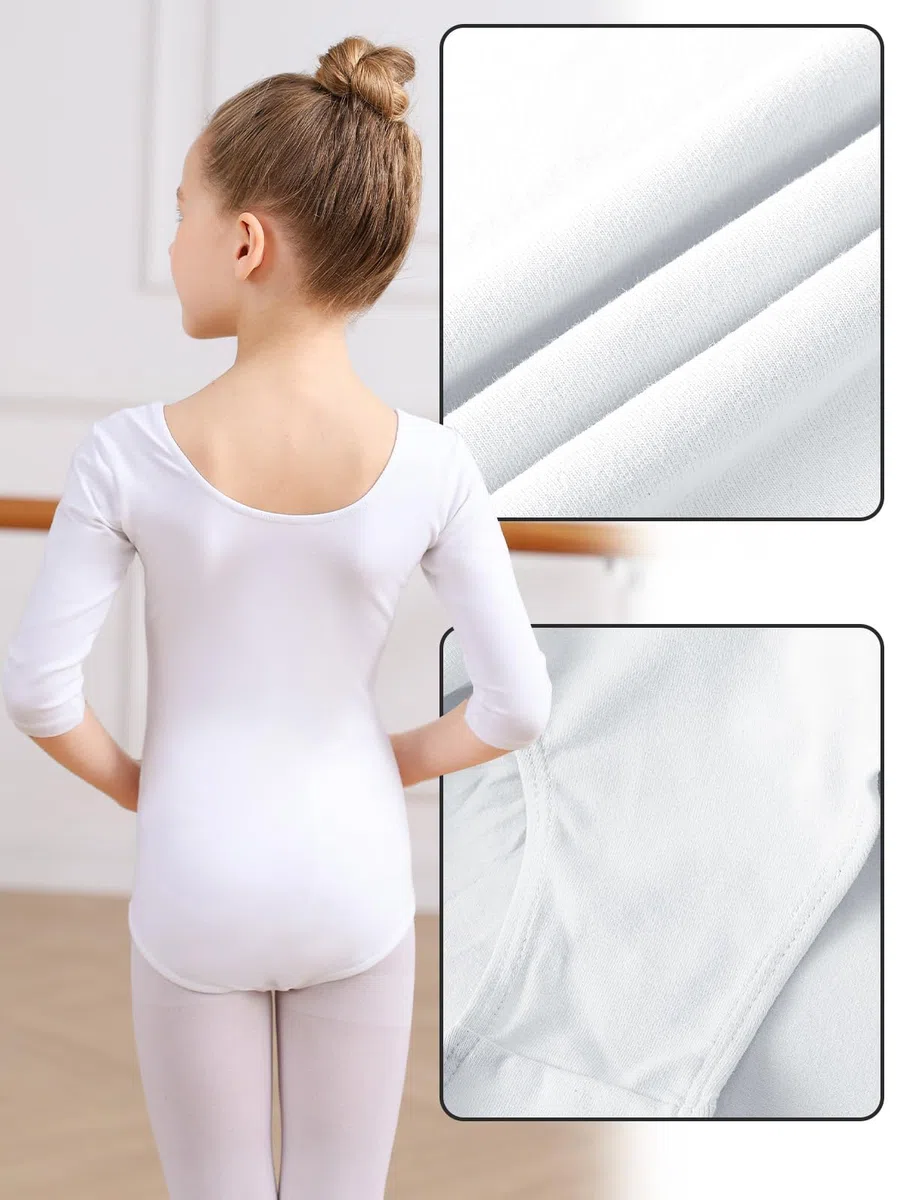 Soudittur Body Danza Classica per Bambine e Donne Cotone Body Ginnastica Artistica Costumi per Balletto Body 3/4 Maniche Lunghe