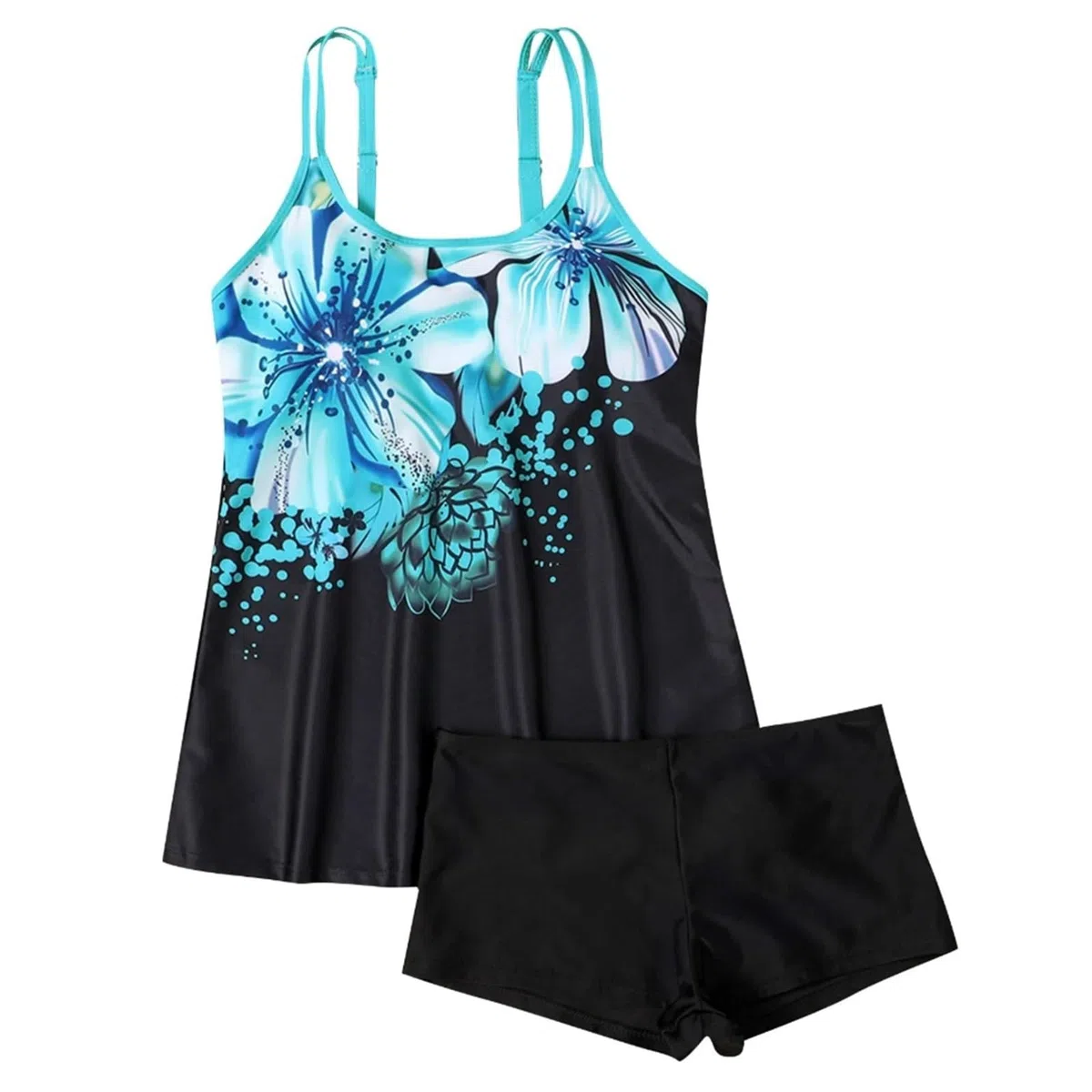 Generisch Tankini da donna con stampa floreale, costume da bagno a due pezzi con top svasato e pantaloncini, costume da bagno sportivo per spiaggia e piscina