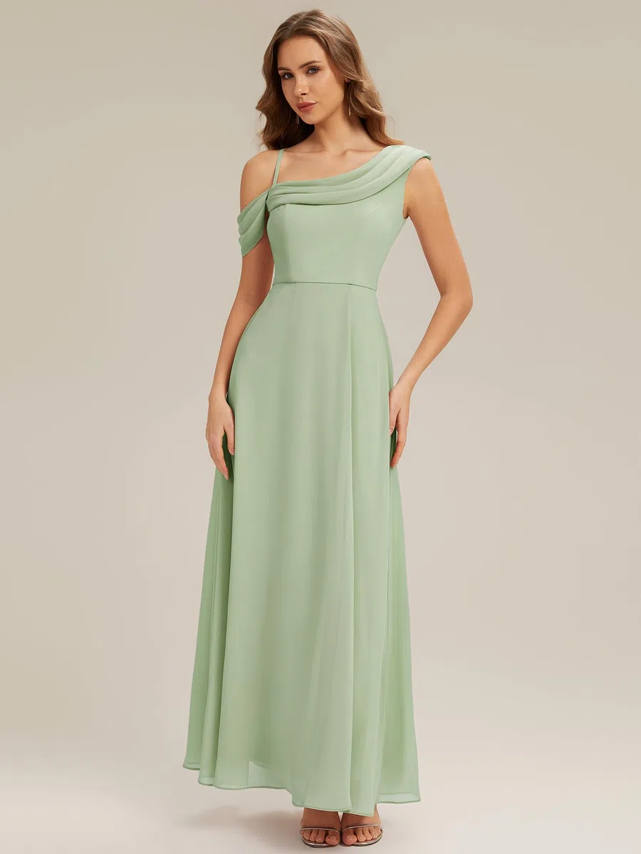 Ever-Pretty Abiti da Damigella Collo Asimmetrico Maniche Corte Chiffon Maxi Gonna Svasata ES02704