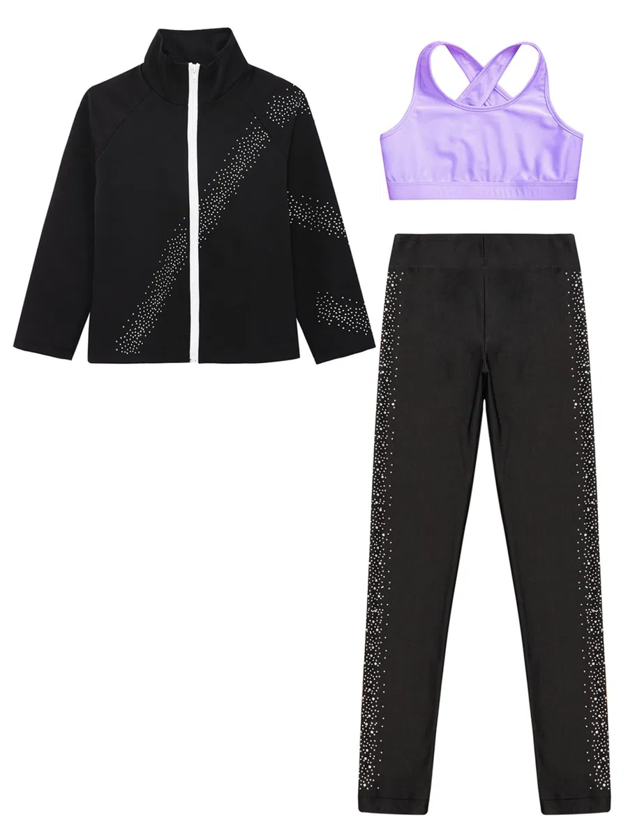 Linjinx Tute Da Ginnastica Per Bambine Completo Da Pattinaggio Artistico Professionale Con Felpa Con Zip A Maniche Lunghe E Top A Canotta E Leggings Lunghi Completo