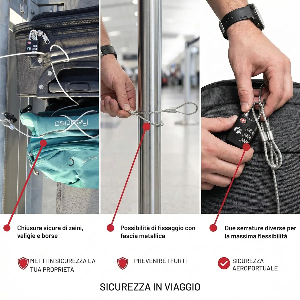 Backpacker's Journey TSA Set di lucchetti per bagagli. Ideale per backpacking, zaino, valigie e borse di qualsiasi tipo. Con nastro metallico per molteplici utilizzi