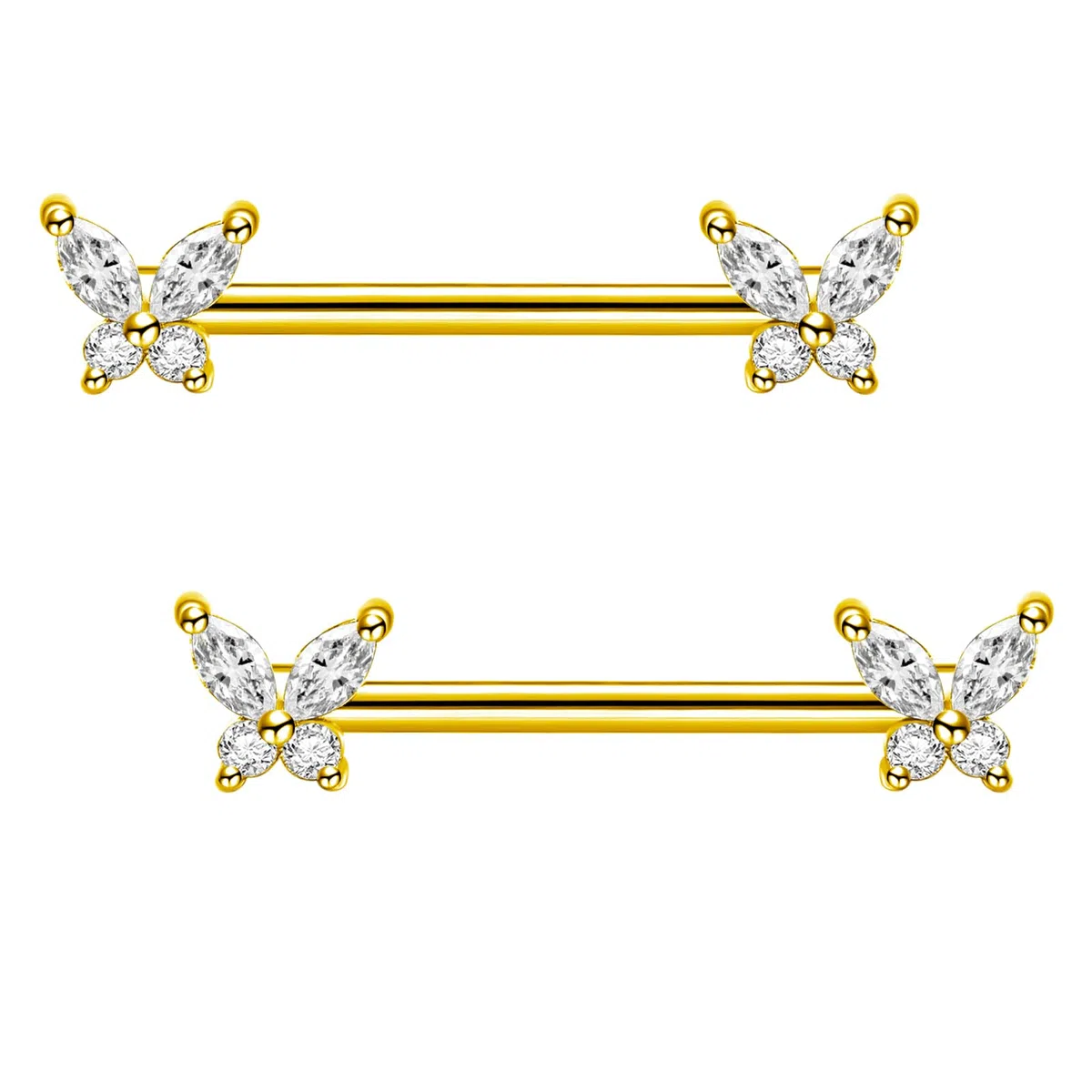 2pezzi Farfalla Anelli per Capezzoli da Donna Piercing al Capezzolo 14G Piercing al Capezzolo Acciaio Chirurgico Cz Gioielli per Piercing da Donna