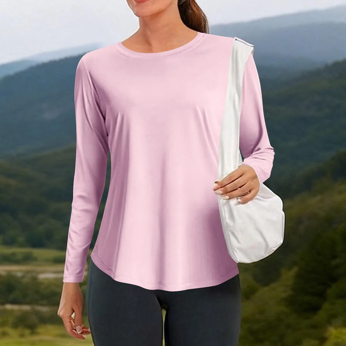 Camicia sportiva da donna a maniche lunghe da corsa Top ad asciugatura rapida traspirante protezione solare fitness palestra allenamento t-shirt leggera girocollo tinta unita escursionismo yoga