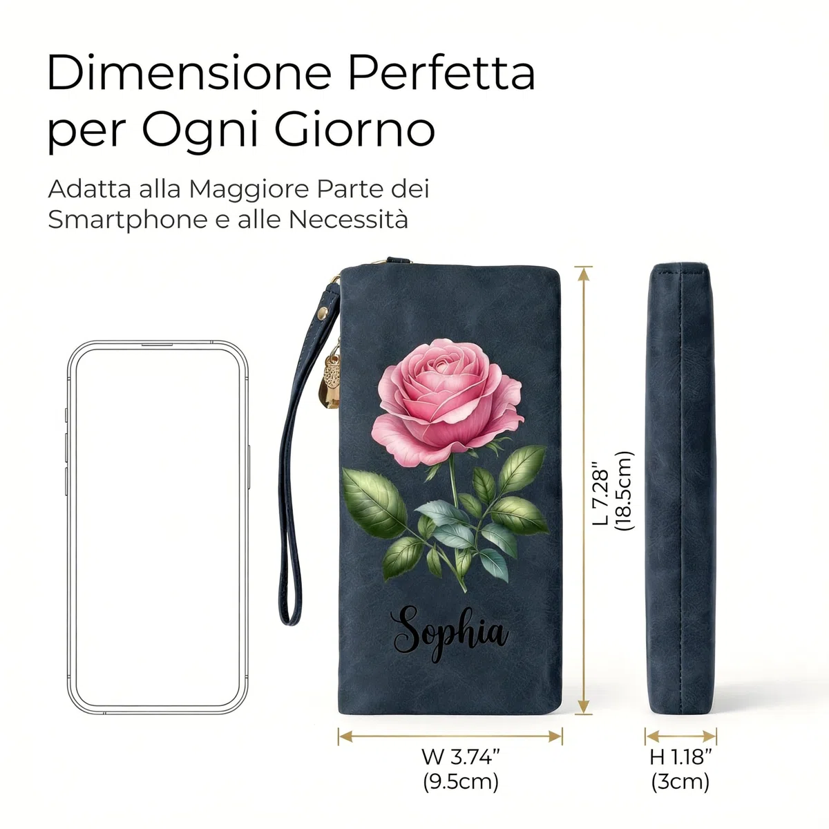 VEELU Personalizzato Regalo Festa della Mamma, Portafoglio Donna Personalizzato con Nome e Fiore di Nascita, Idea Originali Regalo per Compleanno Anniversario Donna Mamma Moglie (M-1)