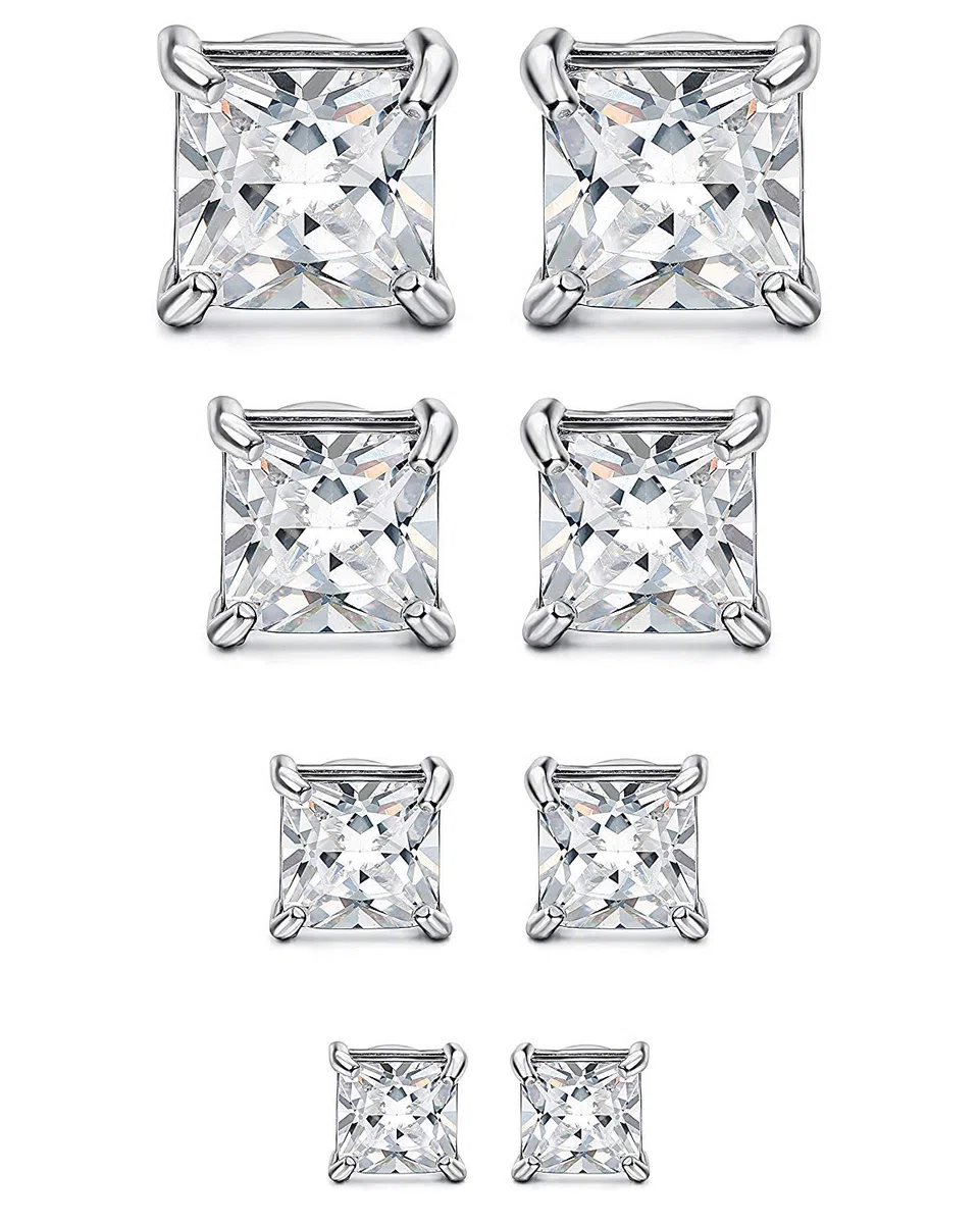 Yadoca 4 Paia Acciaio inossidabile Magnetico Orecchini per Uomini Donne Non-piercing Clip on Orecchini Zirconia 4-7mm