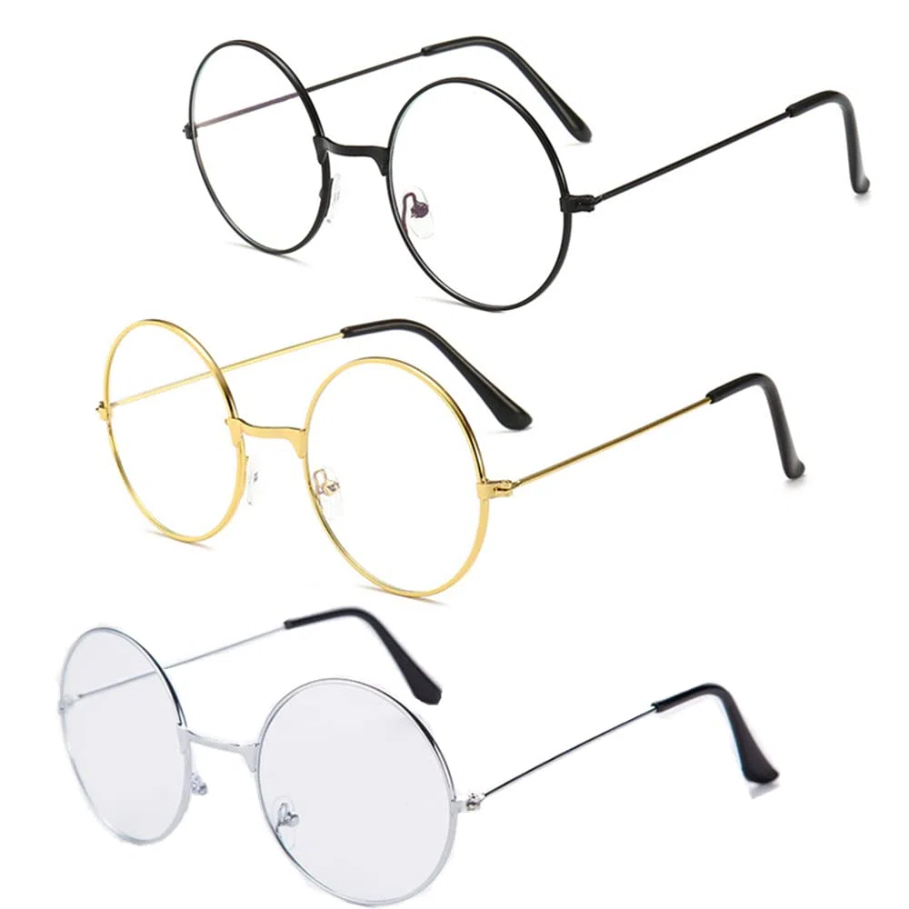 3 Paia di Rotondi Occhiali in Metallo, Occhiali con Lenti Trasparenti,Ultrasottile Decorativo Occhiali da Vista Retro Eyewear per Unisex