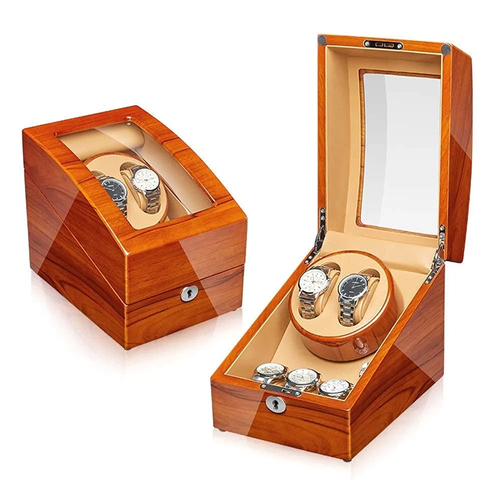 Scatola avvolgitore per Orologi 2+3 Adattatore per avvolgitore Automatico per Orologi e Motore Silenzioso con Finitura per Pianoforte in Legno Alimentato a Batt