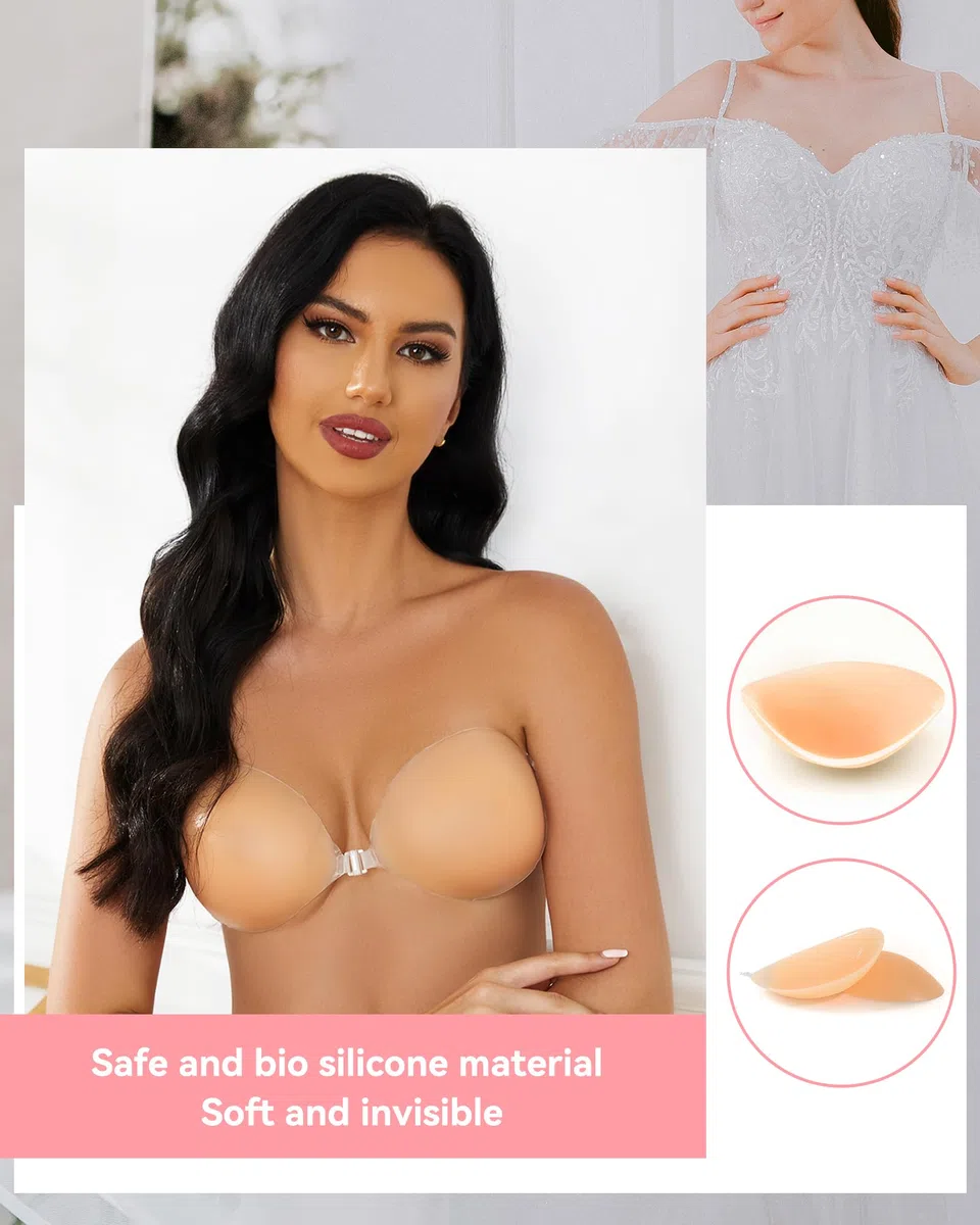 Reggiseno Senza Spalline, Adesivo in Silicone Reggiseno Invisibile Senza Schienale Push Up Sexy Riutilizzabile Confortevole Reggiseno a Coppa per Costume da Bagno Donna