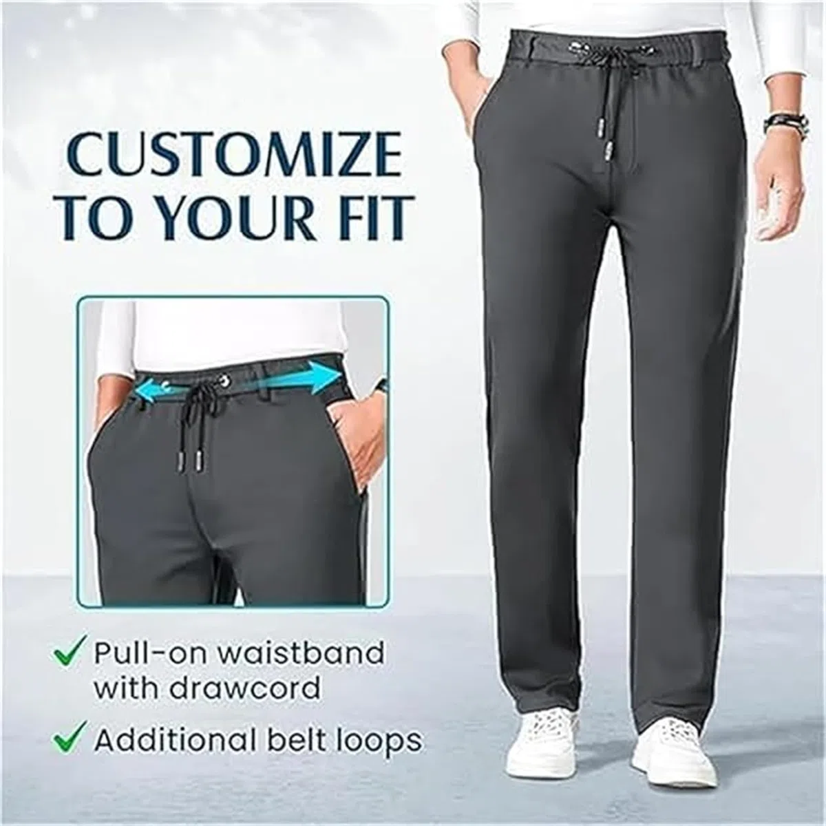 Pantaloni casual leggeri Pull on Ice Silk Comfort Everyday Pant setoso-morbido traspirante non deformabile Stretch Pant per gli uomini over 50
