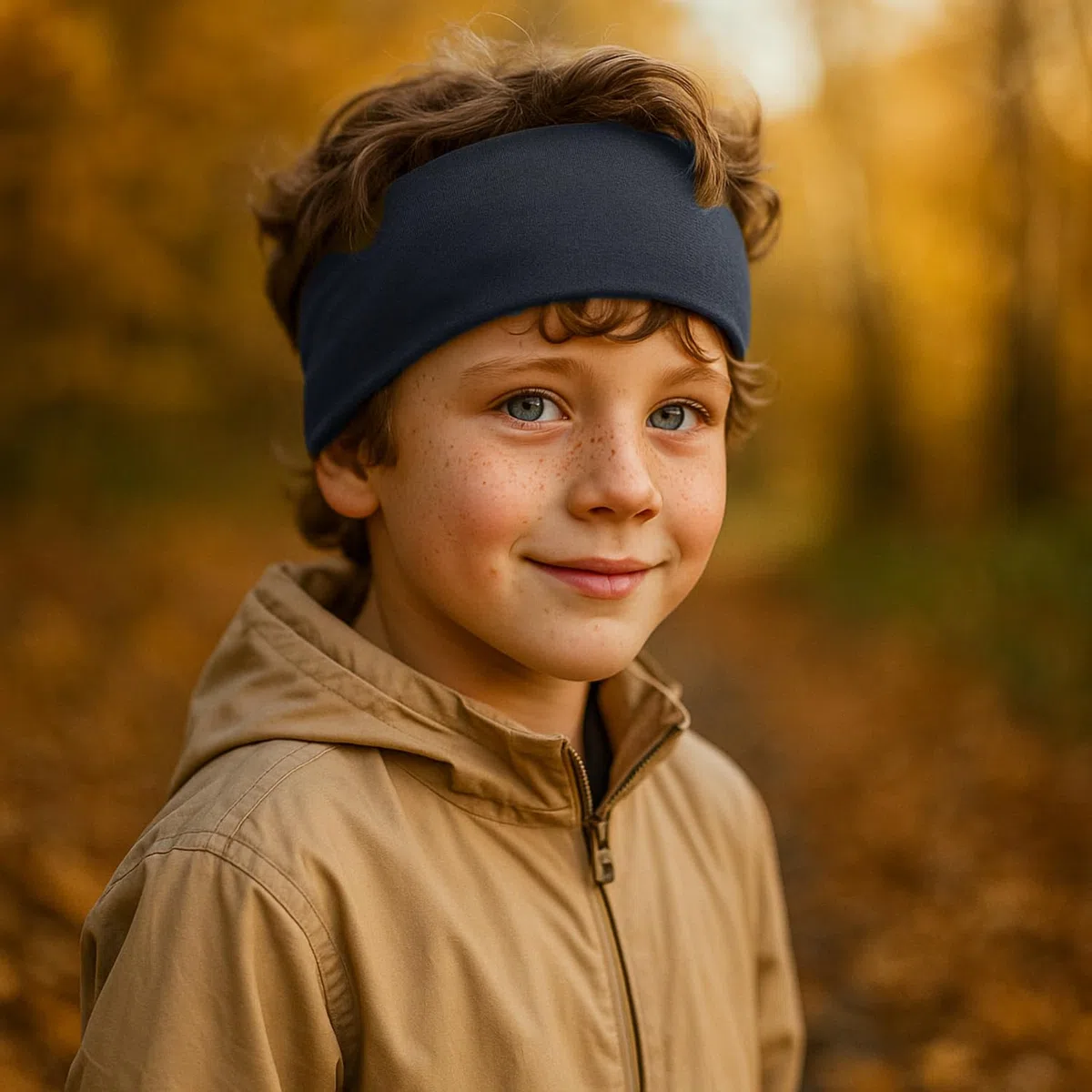 Wollhuhn ÖKO - Fascia elastica per capelli per bambini/ragazzi/ragazze, comoda e a doppio strato, in jersey, molti motivi (tinta unita blu scuro)