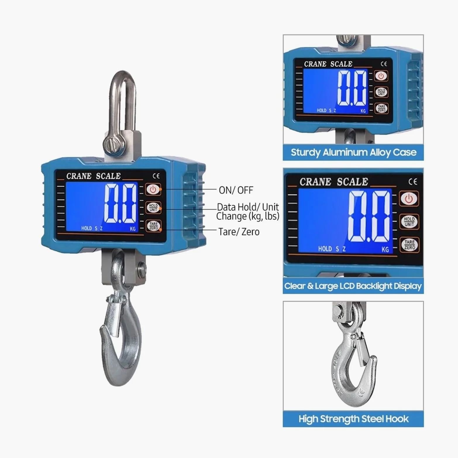 Bilancia sospesa, 1000kg/2204lb Bilancia digitale sospesa per gru | Dotata di display digitale leggibile e struttura robusta per cantieri e sollevamento industriale.