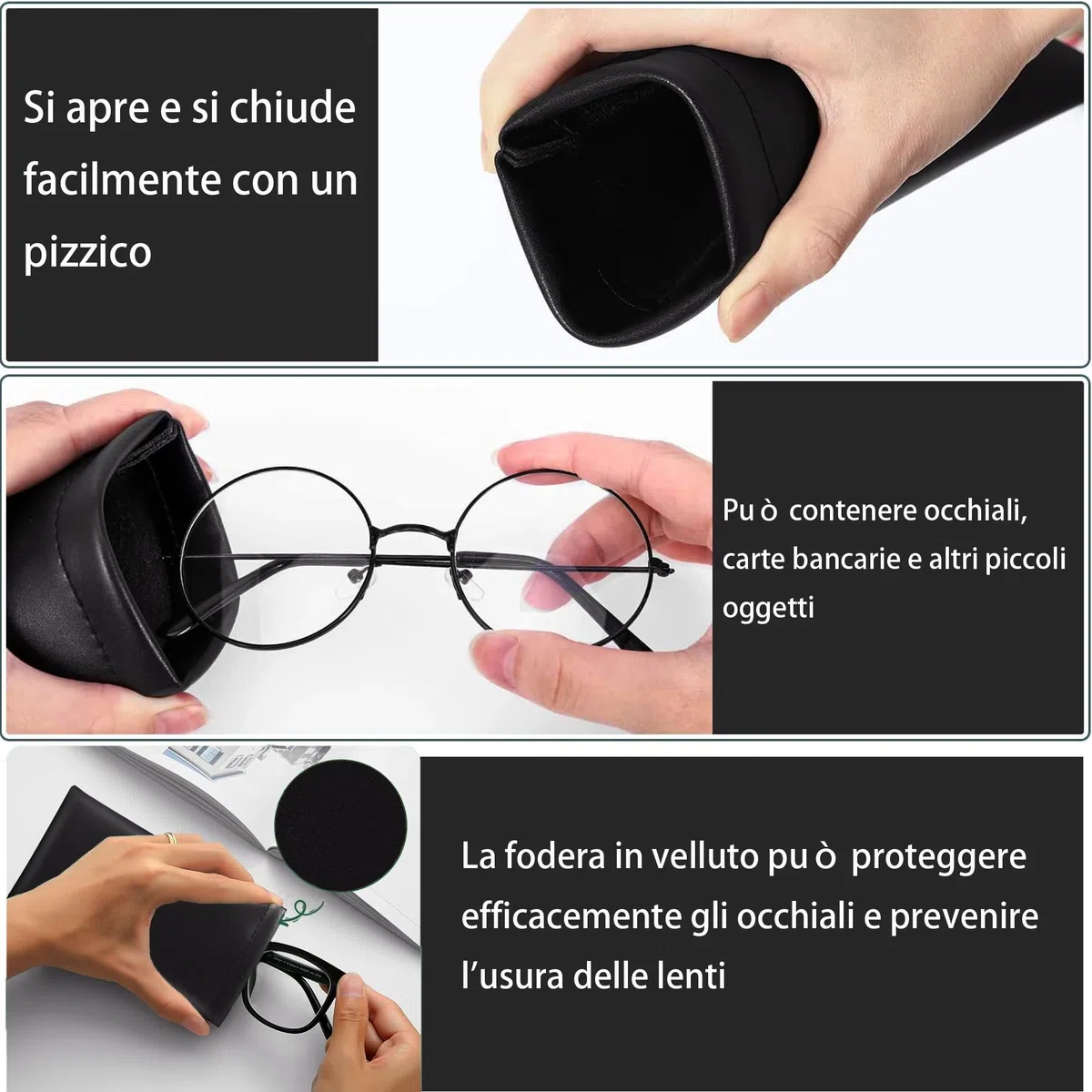 Confezione da 2 custodie per occhiali da sole in pelle PU con chiusura a pressione