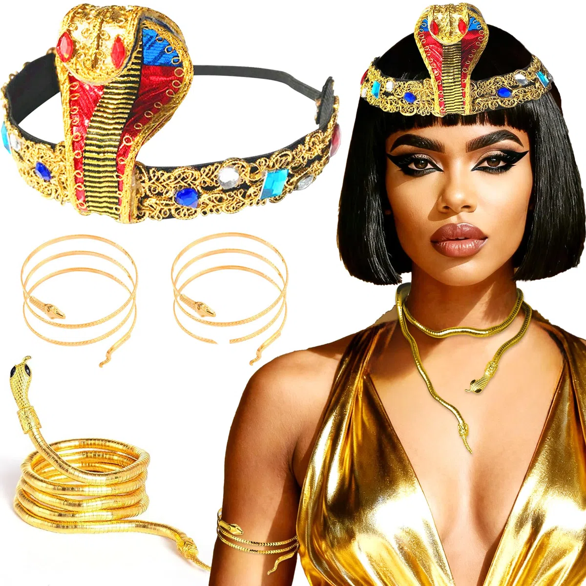 LaVenty accessorio costume egiziano copricapo cobra egiziano fascia braccio serpente bracciali spirale serpente medusa halloween