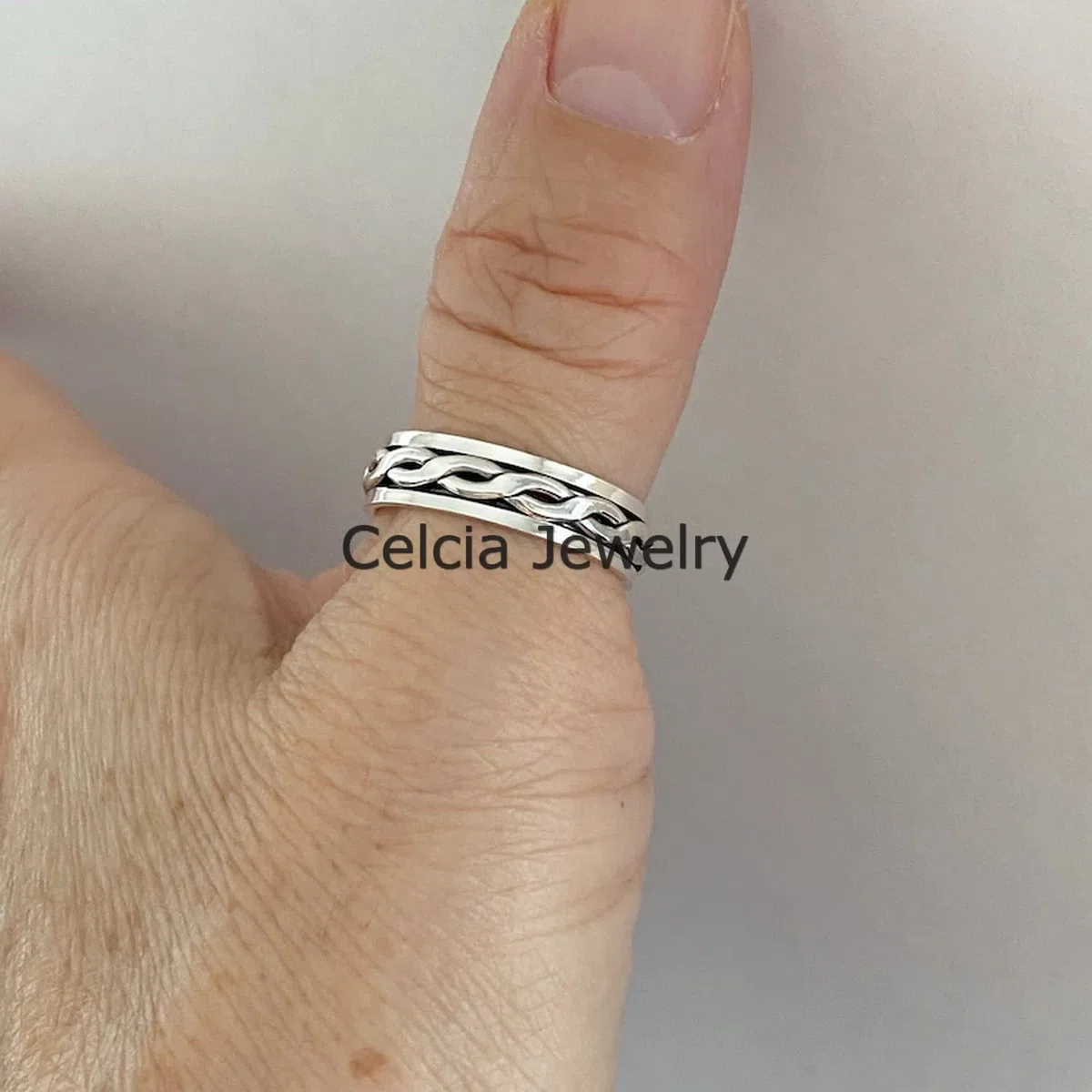925 Sterling Silver Unisex intrecciato Spinner Ring, Ansia Anello, Anello d'argento, Boho Bohemian Ring, Anello minimalista, Regali per la festa della mamma, Anello Mens unico