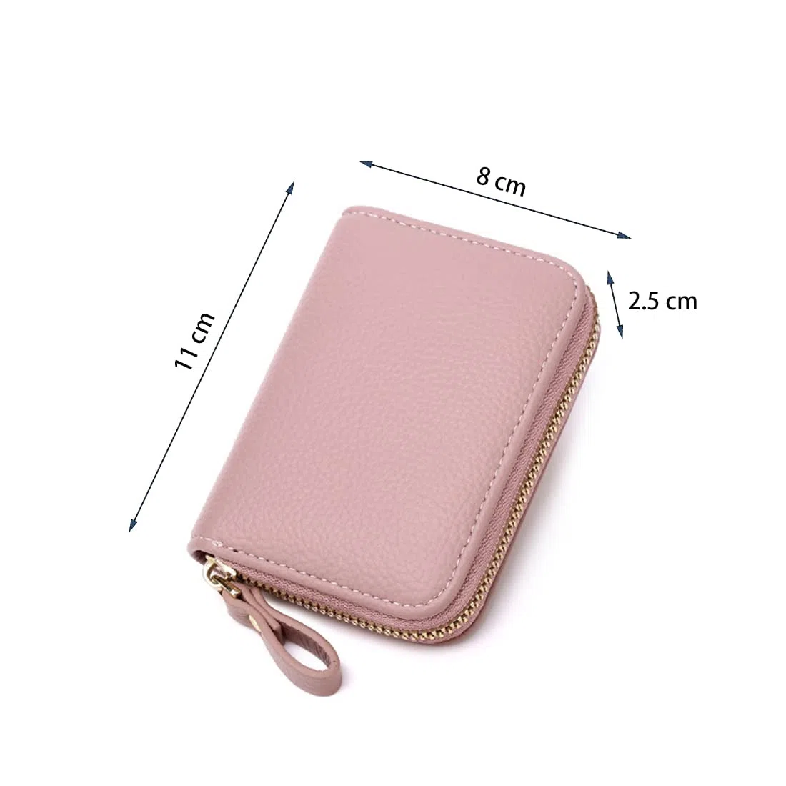 Porta carte di credito in pelle con blocco RFID, per carte di credito e banconote, con chiusura a zip in acciaio inox - Rosa
