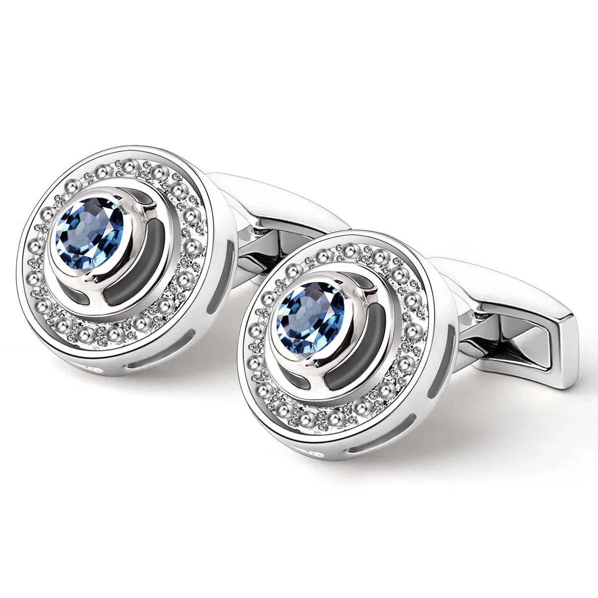 Gemelli Uomo in cristallo blu Navy Argento, Mr.Van Circle Gemelli Classico per Affari Festa di nozze Stile elegante
