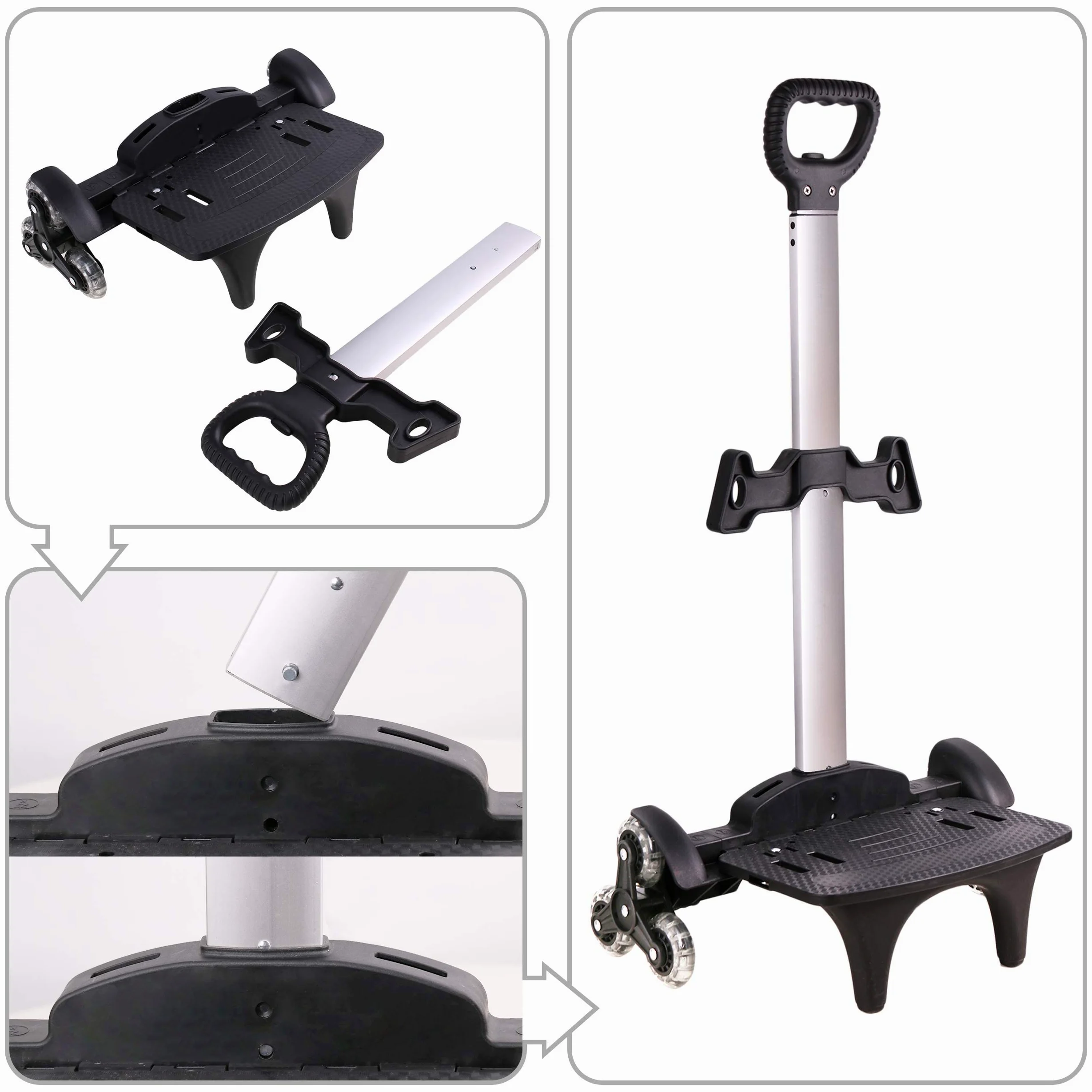 Carrello per Zaino, Carrello con Ruote Carrello a Mano Pieghevole Alluminio 6 Ruote Carrelli Portabagagli Zaini Trolley per Bambini Adolescenti Adulti Scuola Viaggi